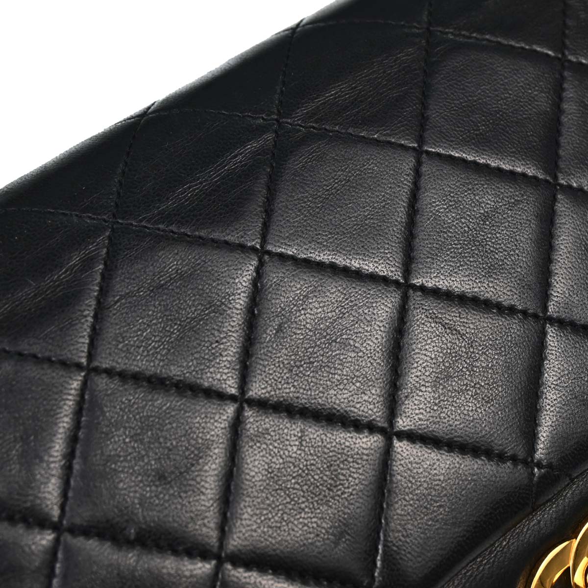 Chanel 1986-1988 Black Lambskin Medium Classic Double Flap Shoulder Bag