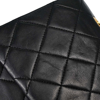 Chanel 1986-1988 Black Lambskin Medium Classic Double Flap Shoulder Bag