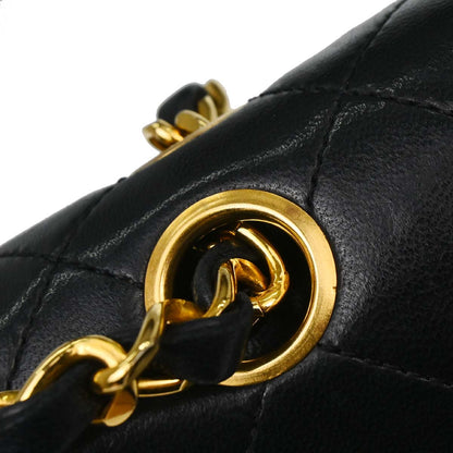 Chanel 1986-1988 Black Lambskin Medium Classic Double Flap Shoulder Bag
