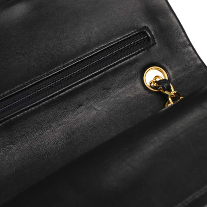 Chanel 1986-1988 Black Lambskin Medium Classic Double Flap Shoulder Bag