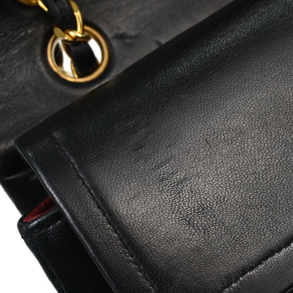 Chanel 1986-1988 Black Lambskin Medium Classic Double Flap Shoulder Bag