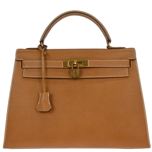 Hermes Gold Courchevel Kelly 32 Sellier Handbag