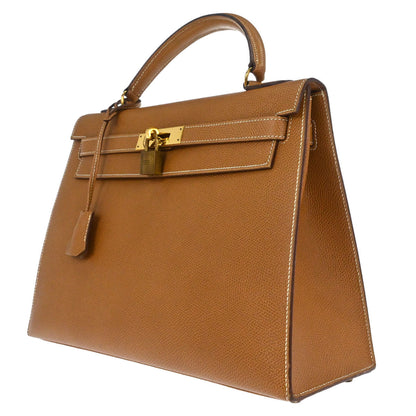 Hermes Gold Courchevel Kelly 32 Sellier Handbag