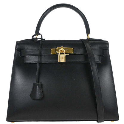 Hermes Black Box Calf Kelly 28 Sellier 2way Shoulder Handbag