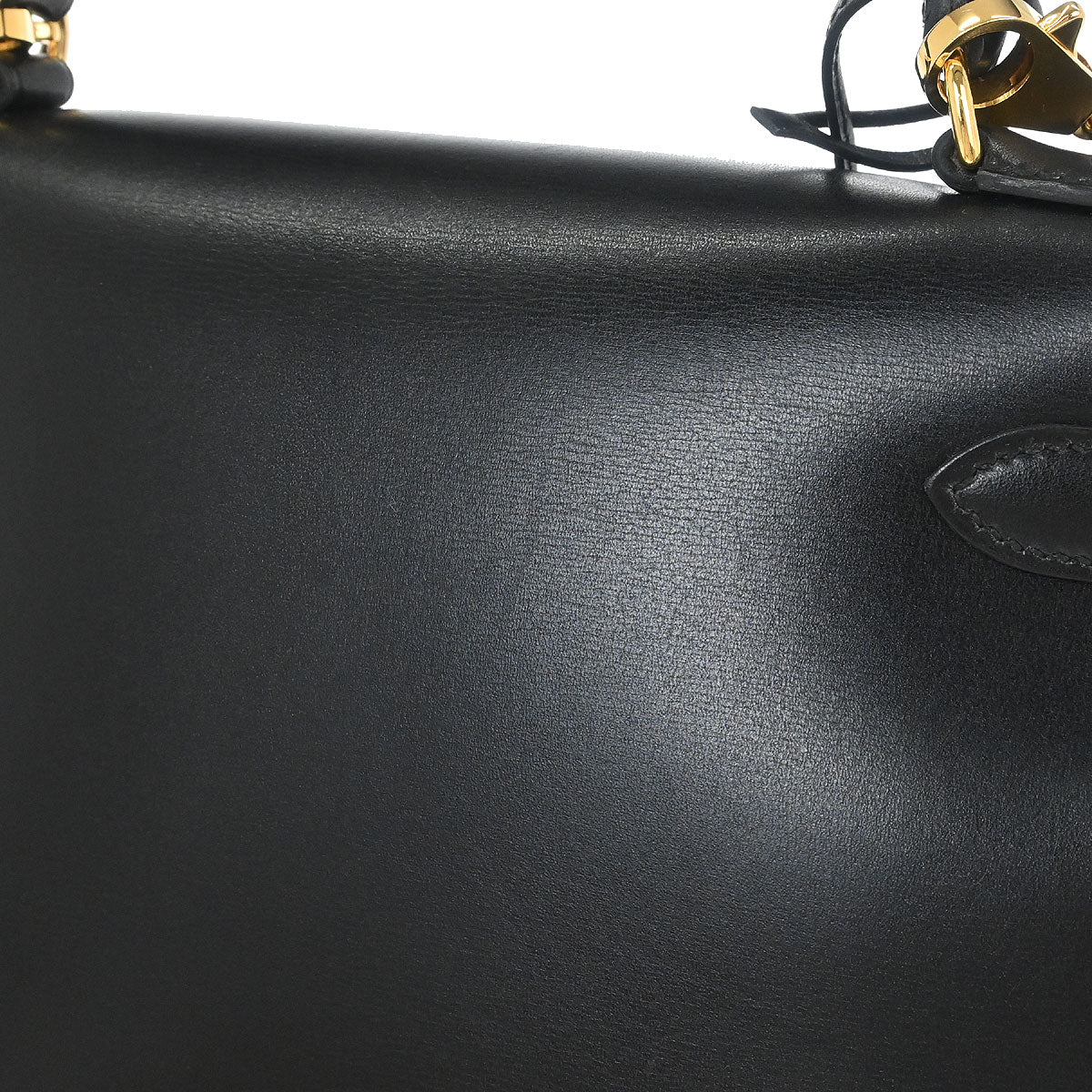 Hermes Black Box Calf Kelly 28 Sellier 2way Shoulder Handbag