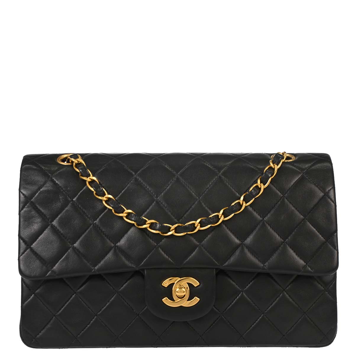 Chanel 1994-1996 Black Lambskin Medium Classic Double Flap Shoulder Bag