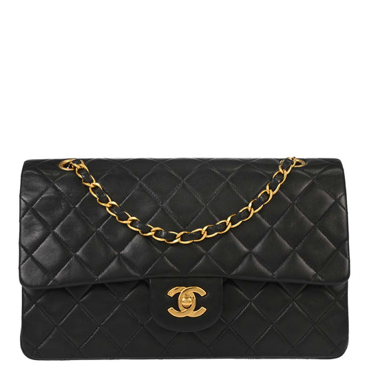 Chanel 1994-1996 Black Lambskin Medium Classic Double Flap Shoulder Bag