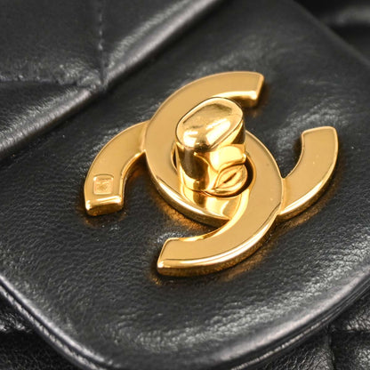 Chanel 1994-1996 Black Lambskin Medium Classic Double Flap Shoulder Bag