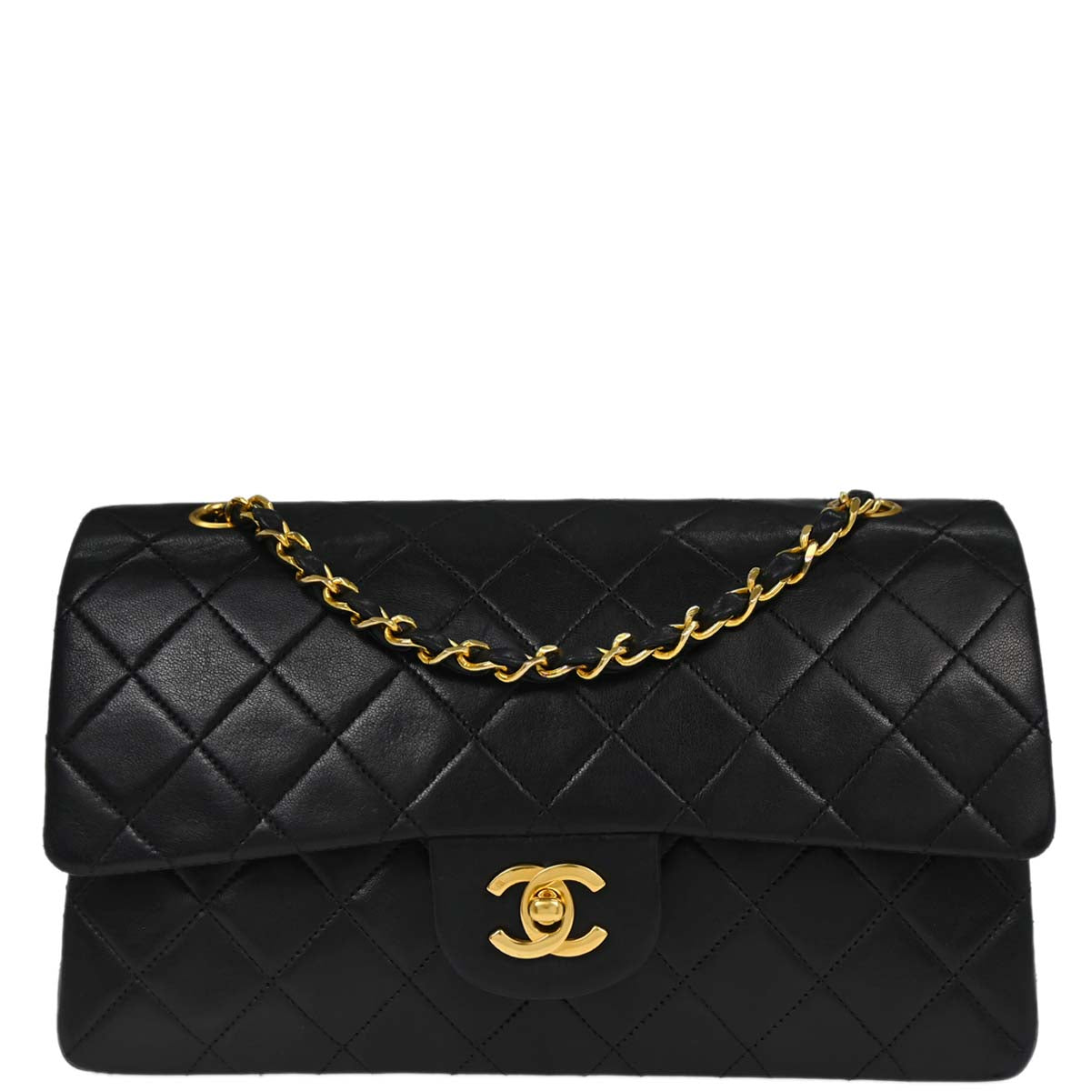 Chanel 1986-1988 Black Lambskin Medium Classic Double Flap Shoulder Bag
