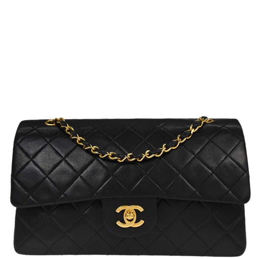 Chanel 1986-1988 Black Lambskin Medium Classic Double Flap Shoulder Bag