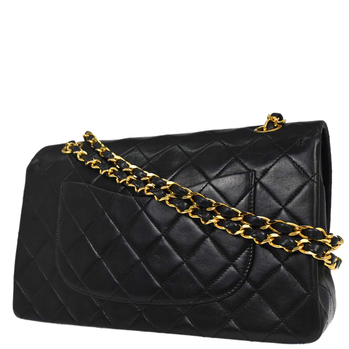 Chanel 1986-1988 Black Lambskin Medium Classic Double Flap Shoulder Bag