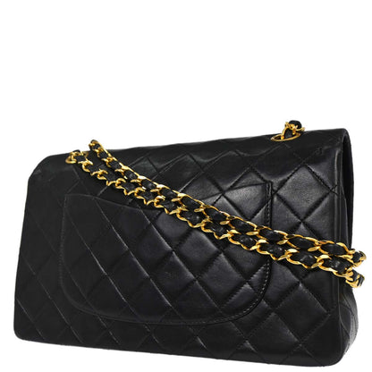 Chanel 1986-1988 Black Lambskin Medium Classic Double Flap Shoulder Bag