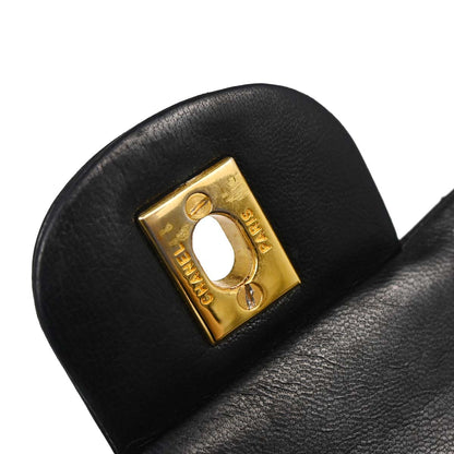 Chanel 1986-1988 Black Lambskin Medium Classic Double Flap Shoulder Bag