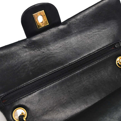 Chanel 1986-1988 Black Lambskin Medium Classic Double Flap Shoulder Bag