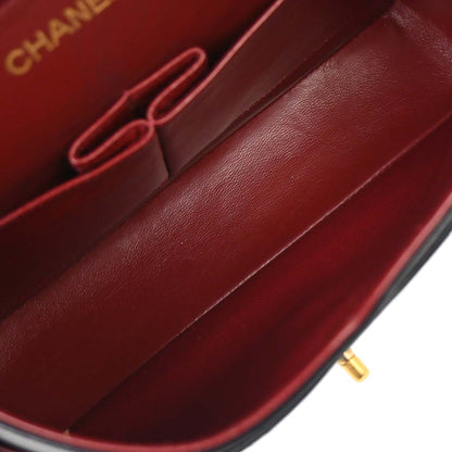 Chanel 1986-1988 Black Lambskin Medium Classic Double Flap Shoulder Bag