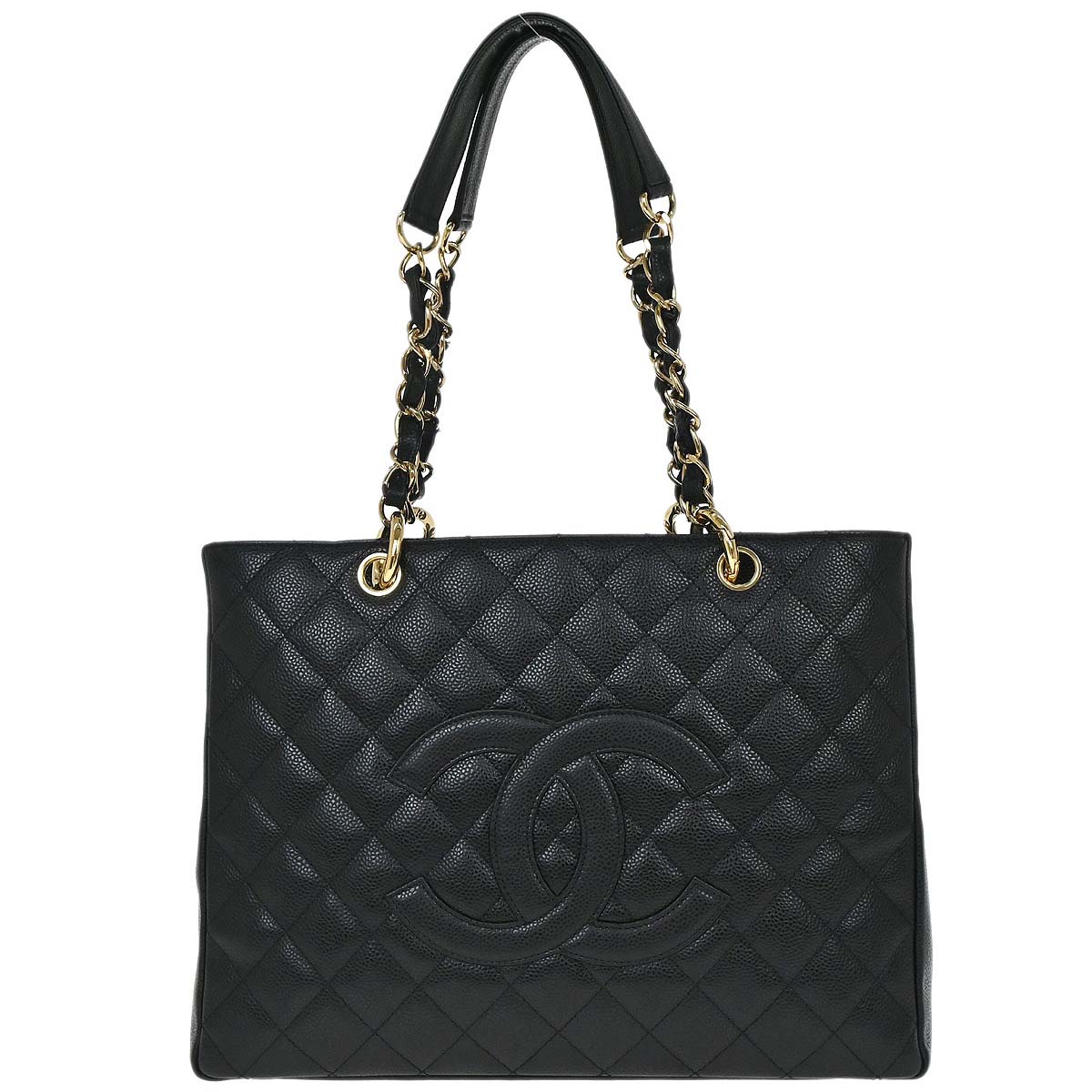 Chanel Black Caviar Skin Grand Shopping Tote GST Chain Handbag
