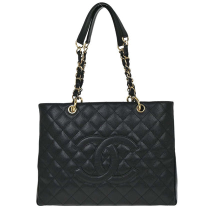 Chanel Black Caviar Skin Grand Shopping Tote GST Chain Handbag