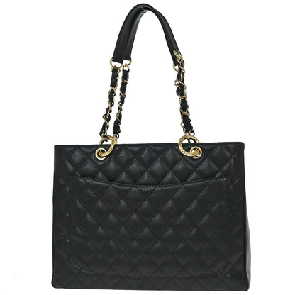Chanel Black Caviar Skin Grand Shopping Tote GST Chain Handbag