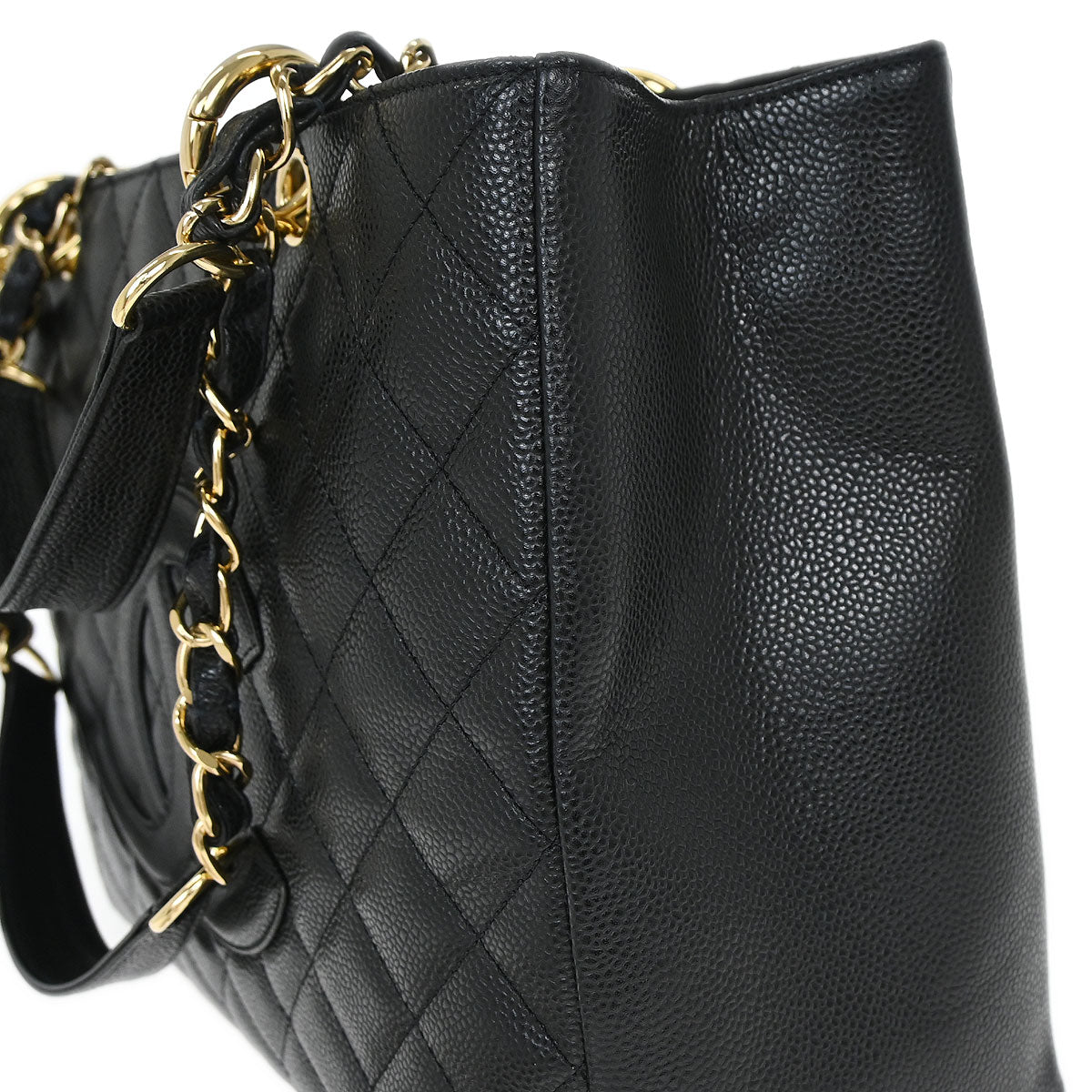 Chanel Black Caviar Skin Grand Shopping Tote GST Chain Handbag