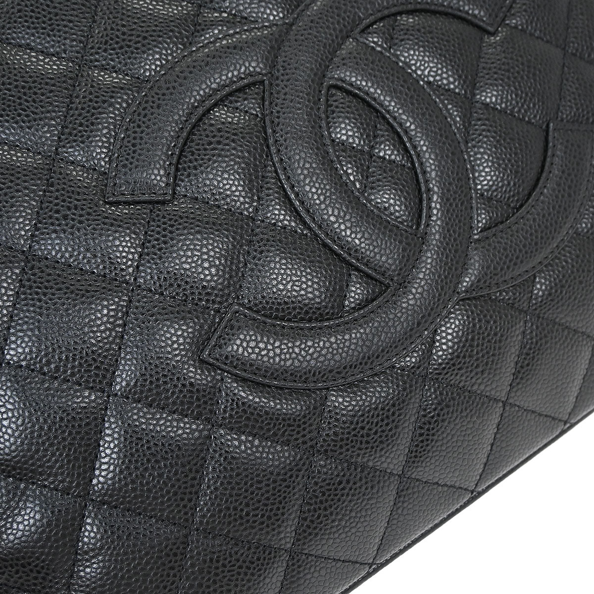 Chanel Black Caviar Skin Grand Shopping Tote GST Chain Handbag