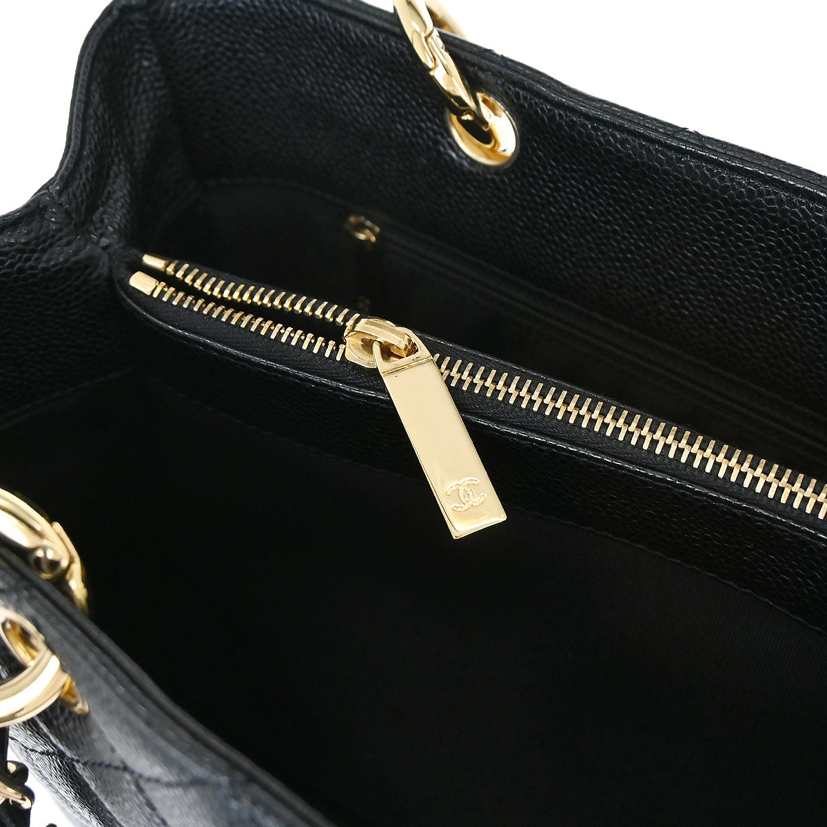 Chanel Black Caviar Skin Grand Shopping Tote GST Chain Handbag