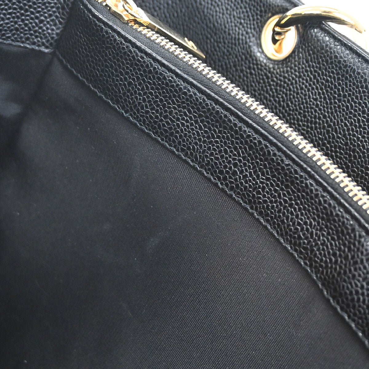 Chanel Black Caviar Skin Grand Shopping Tote GST Chain Handbag