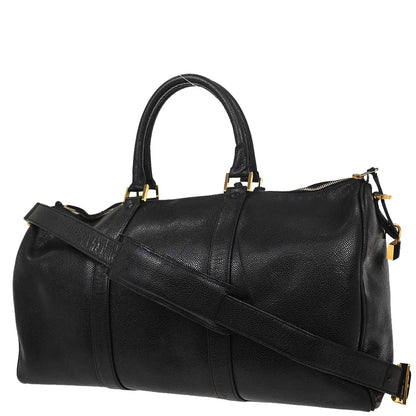 Chanel 1997-1999 Black Caviar Skin 2way Shoulder Duffle Handbag
