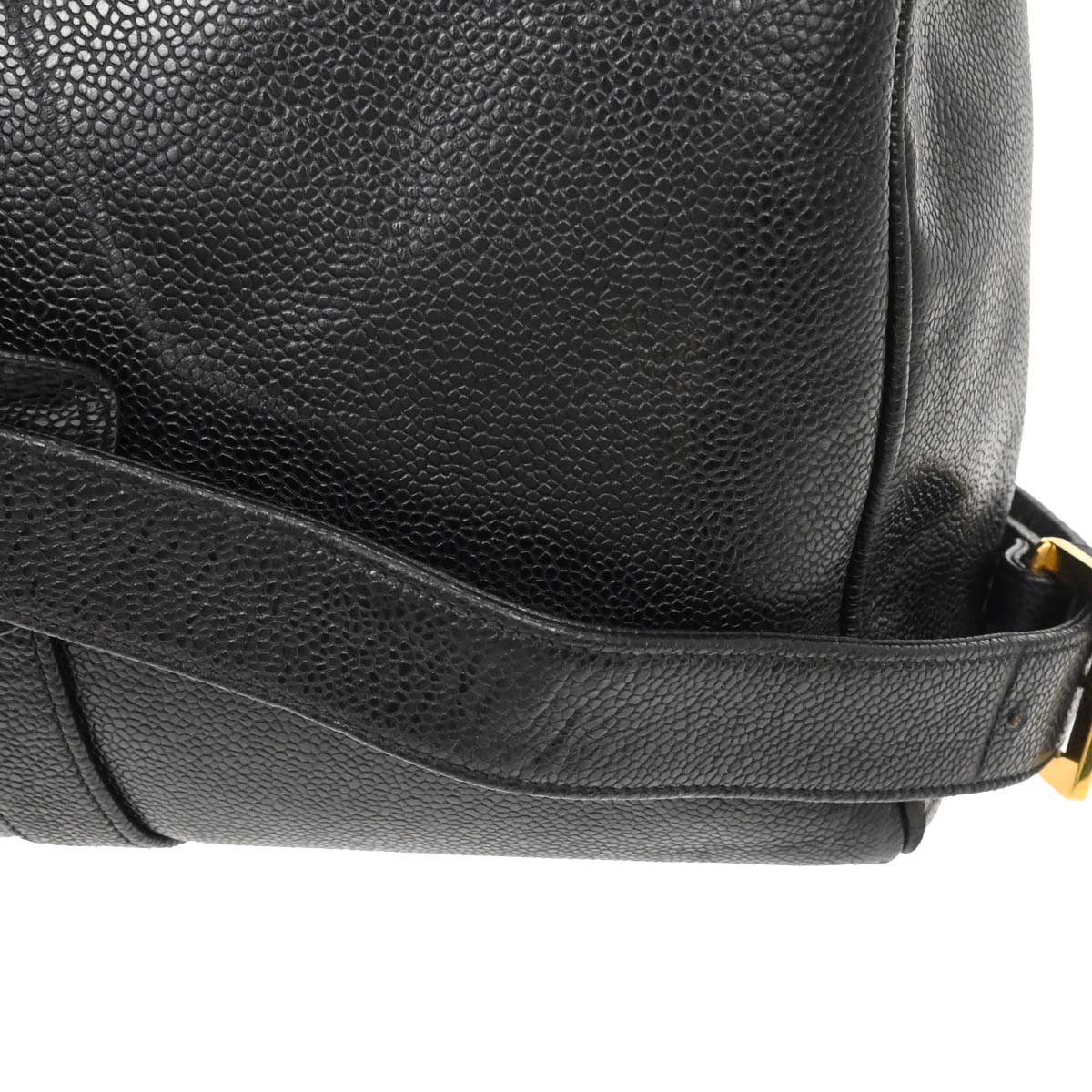 Chanel 1997-1999 Black Caviar Skin 2way Shoulder Duffle Handbag