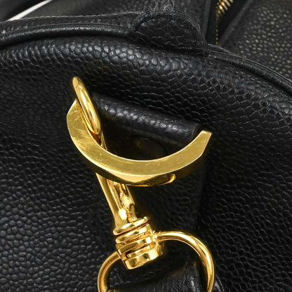 Chanel 1997-1999 Black Caviar Skin 2way Shoulder Duffle Handbag