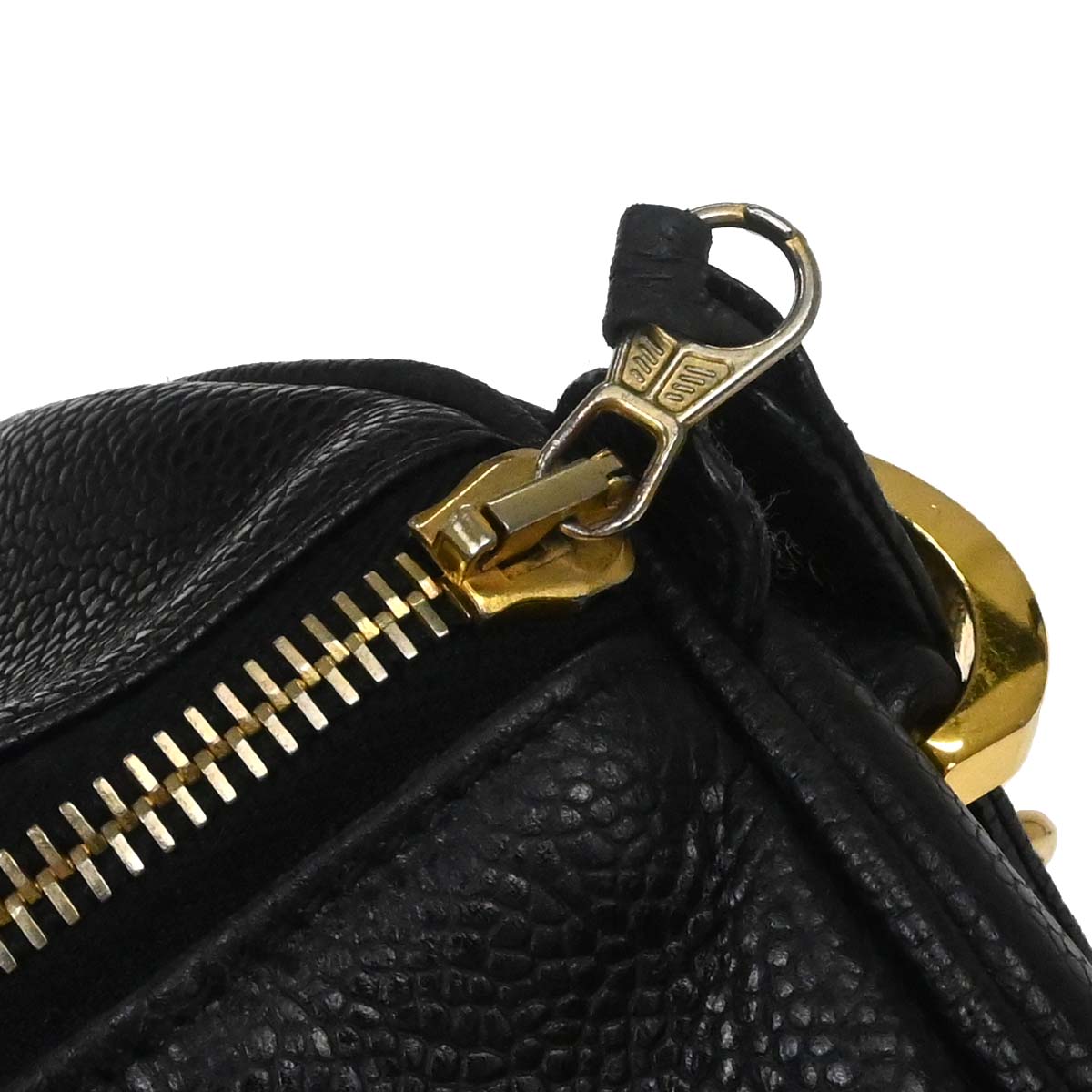 Chanel 1997-1999 Black Caviar Skin 2way Shoulder Duffle Handbag