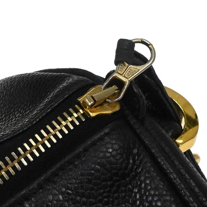 Chanel 1997-1999 Black Caviar Skin 2way Shoulder Duffle Handbag