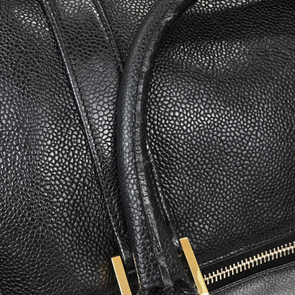 Chanel 1997-1999 Black Caviar Skin 2way Shoulder Duffle Handbag