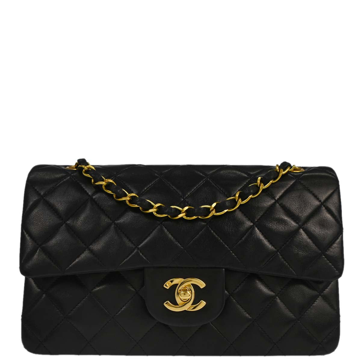 Chanel 1994-1996 Black Lambskin Small Classic Double Flap Shoulder Bag