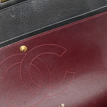 Chanel 2017 Black Caviar Jumbo Classic Double Flap Shoulder Bag