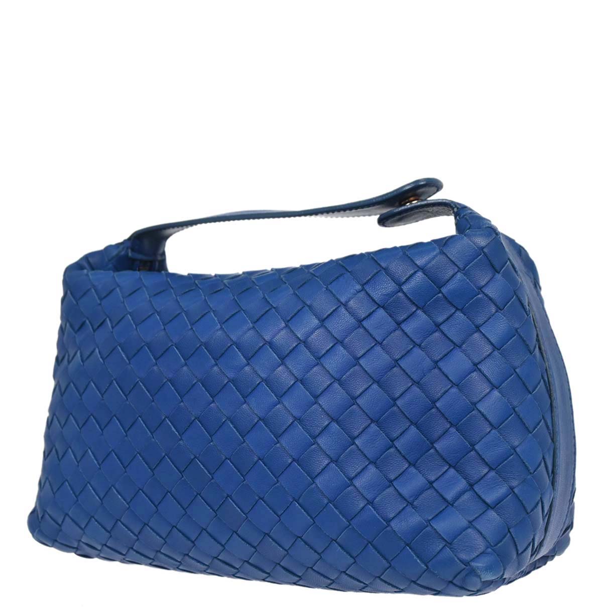 Bottega Veneta Blue Lambskin Intrecciato Handbag