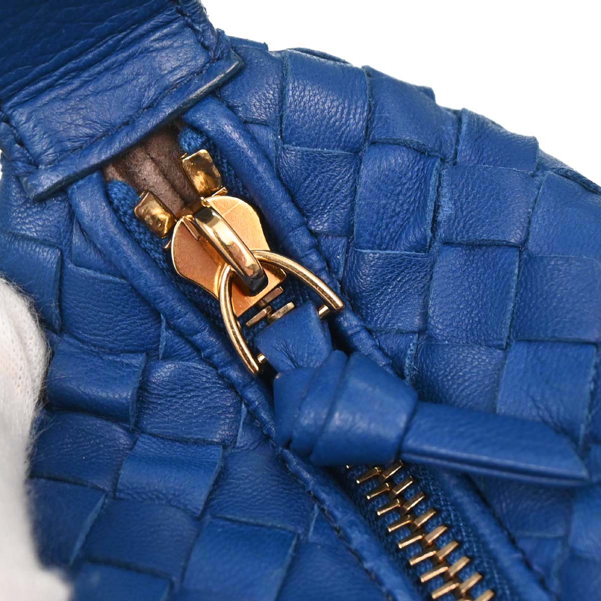 Bottega Veneta Blue Lambskin Intrecciato Handbag