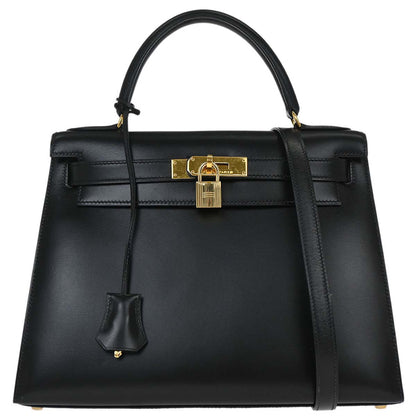 Hermes Black Box Calf Kelly 28 Sellier 2way Shoulder Handbag