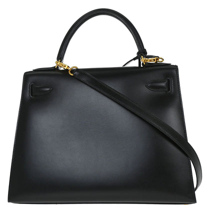 Hermes Black Box Calf Kelly 28 Sellier 2way Shoulder Handbag