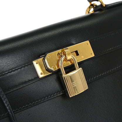 Hermes Black Box Calf Kelly 28 Sellier 2way Shoulder Handbag