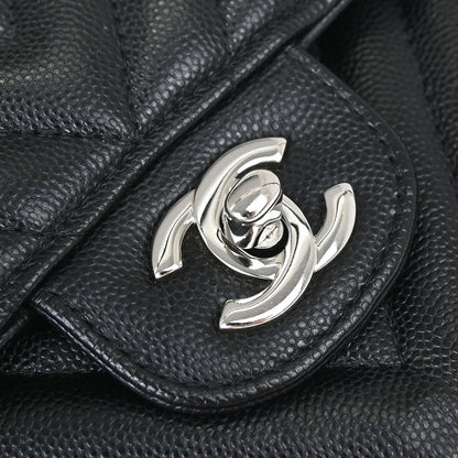 Chanel 2016-2017 Black Caviar Skin Chevron Medium Classic Double Flap Shoulder Bag