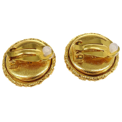 Chanel Button Clip-On Earrings Gold Black 93P