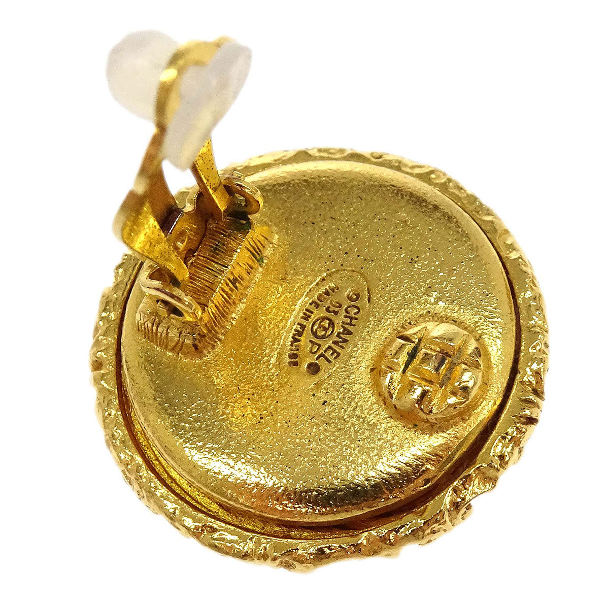 Chanel Button Clip-On Earrings Gold Black 93P