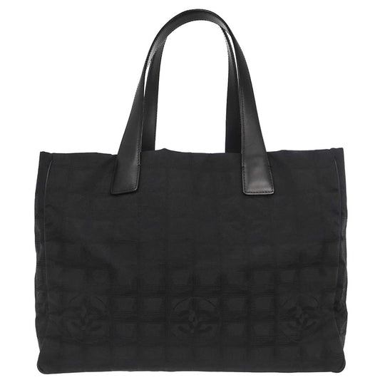 Chanel 2005-2006 Black Jacquard Nylon Travel Line Tote Handbag