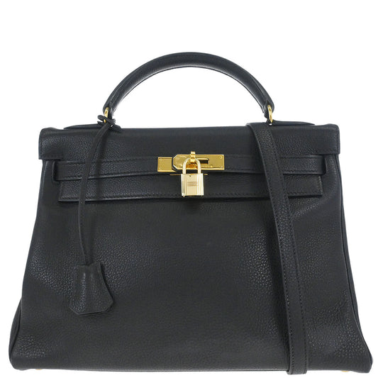 Hermes Black Togo Kelly 32 Retourne 2way Shoulder Handbag