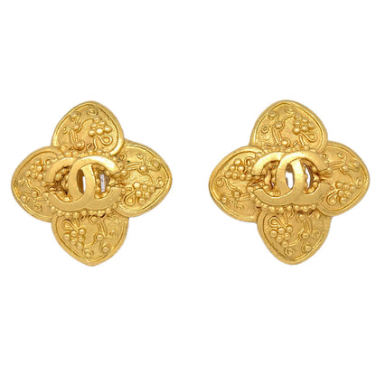 Chanel Flower Clip-On Earrings Gold 96A