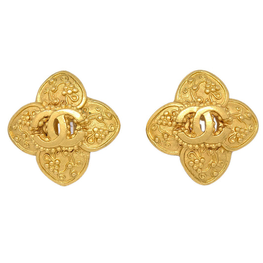 Chanel Flower Clip-On Earrings Gold 96A