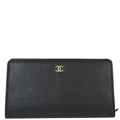 Chanel 1997-1999 Black Calfskin Long Wallet Purse