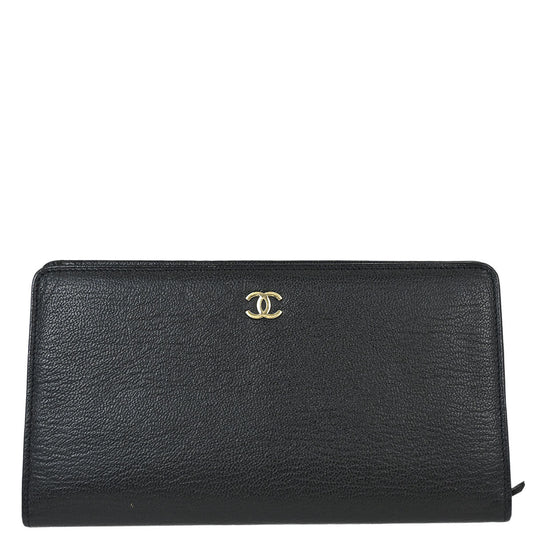 Chanel 1997-1999 Black Calfskin Long Wallet Purse