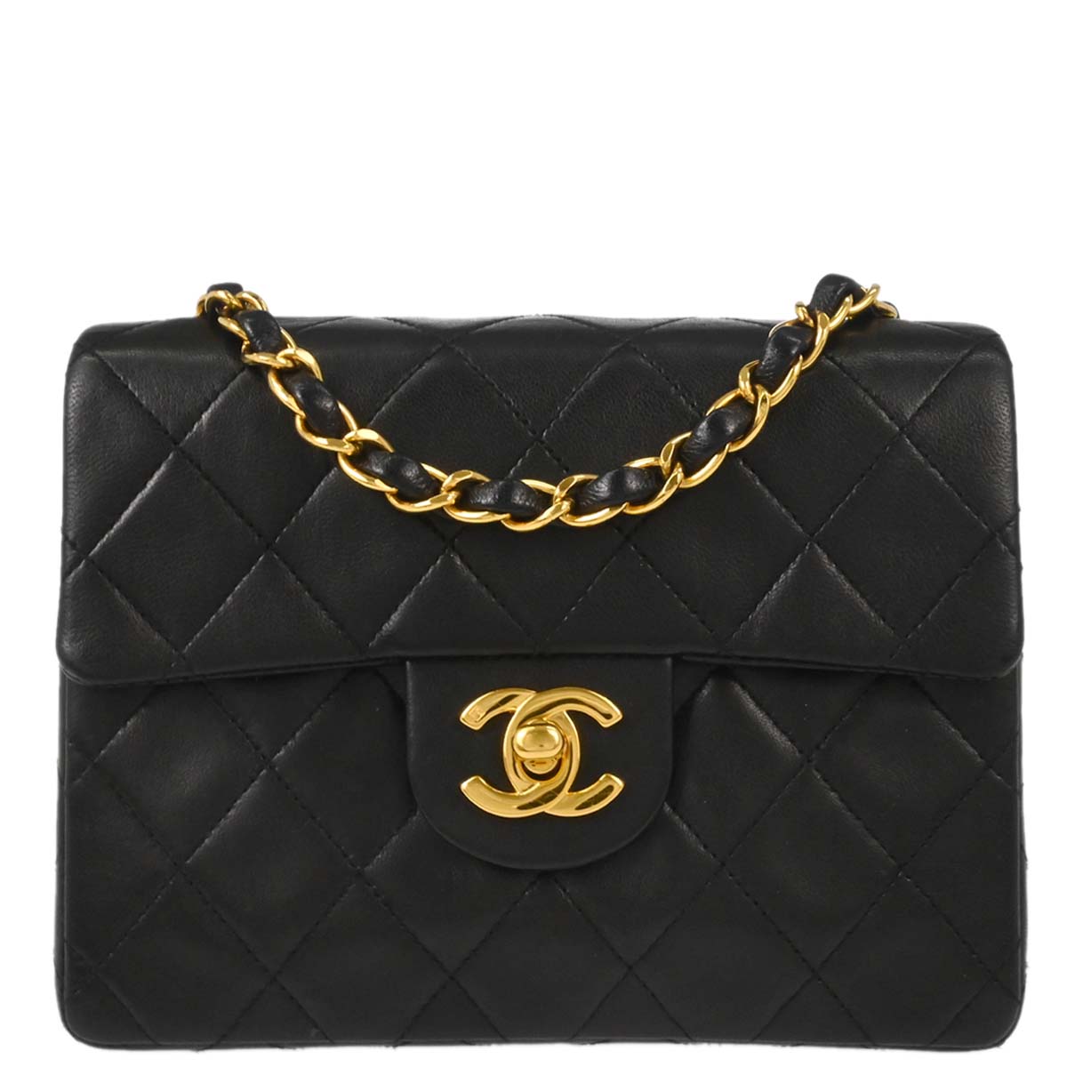 Chanel 1997-1999 Black Lambskin Mini Classic Square Flap Shoulder Bag 17