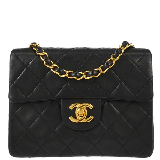 Chanel 1997-1999 Black Lambskin Mini Classic Square Flap Shoulder Bag 17